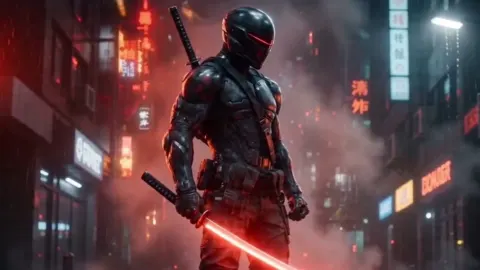 Seul dans la fumée, katana au poing