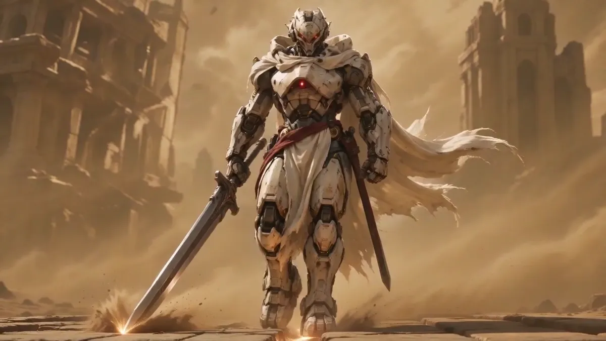 Le gardien, épée au sol